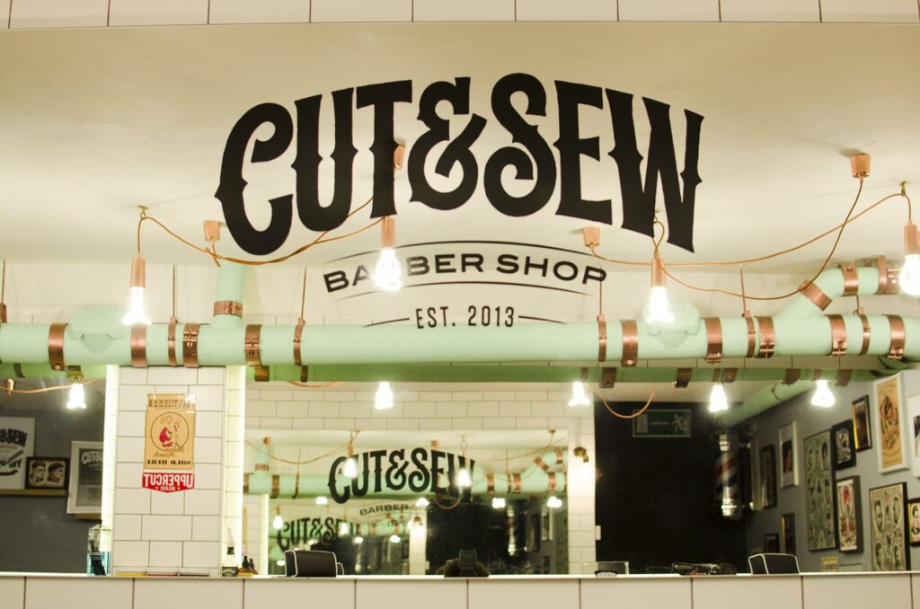 Cut and Sew is a clever name for a barbers.