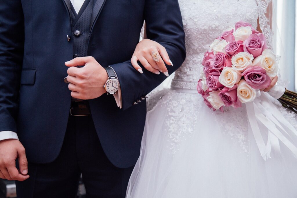 A couple went to bed on their wedding night.